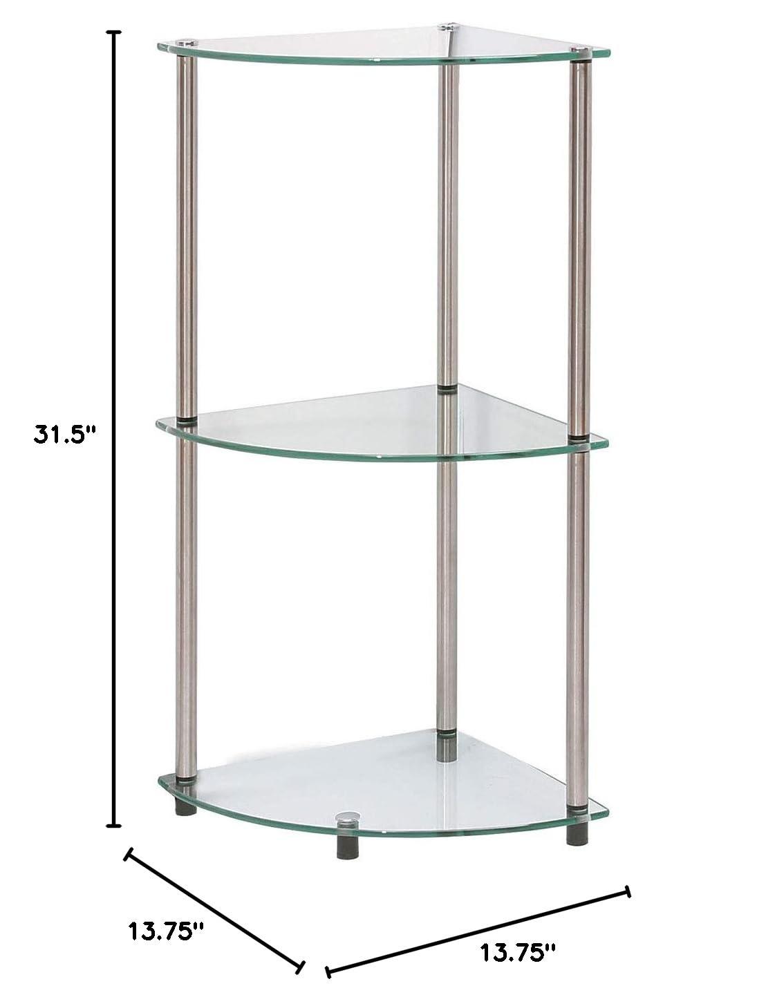 Convenience Concepts Designs2Go Classic Glass 3 Tier Corner Shelf, Multiple Finishes