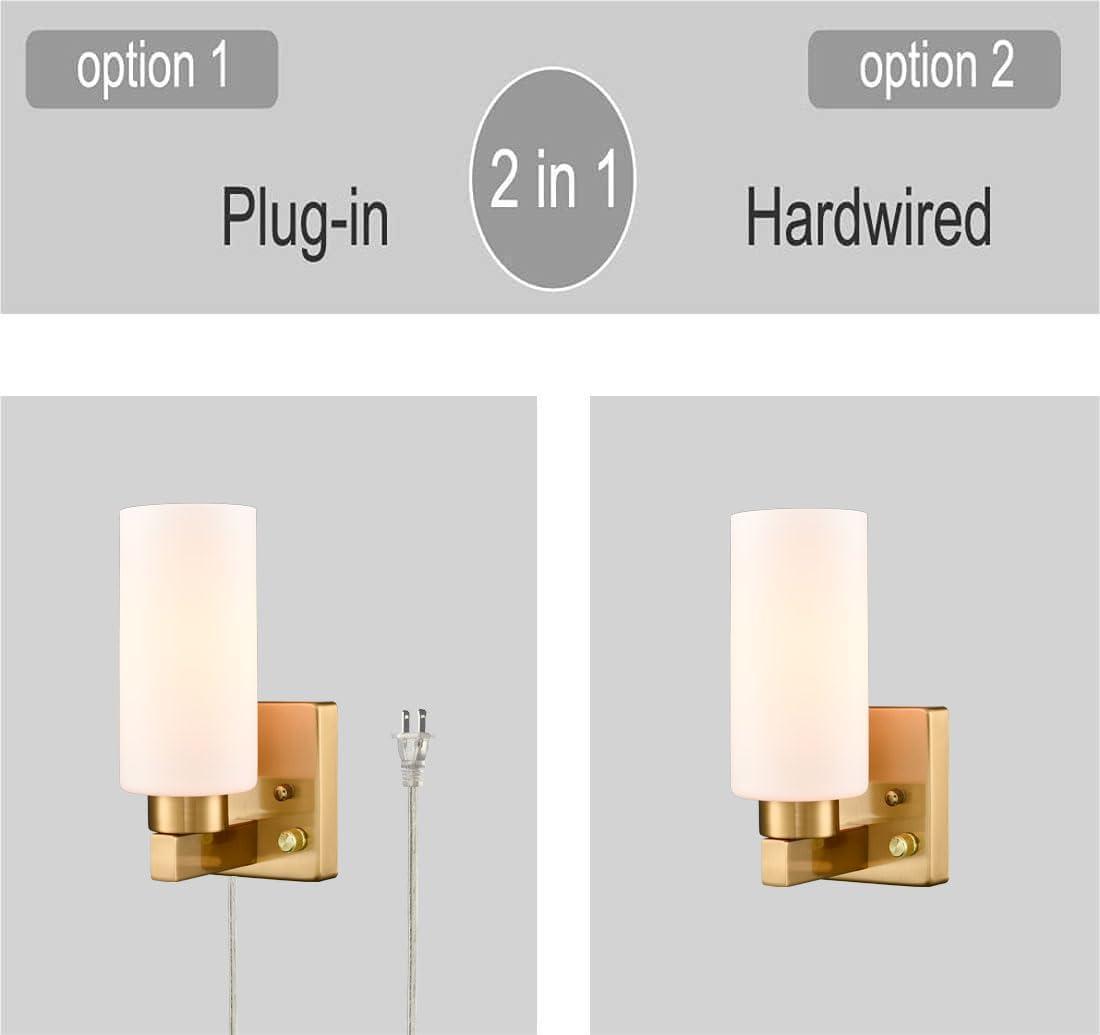 Claxy Gold Wall Sconces with Cylinder Milk Glass Shade Set of 2