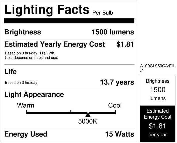 Feit Electric A19 E26 (Medium) Filament LED Bulb Daylight 100 Watt Equivalence 2 pk