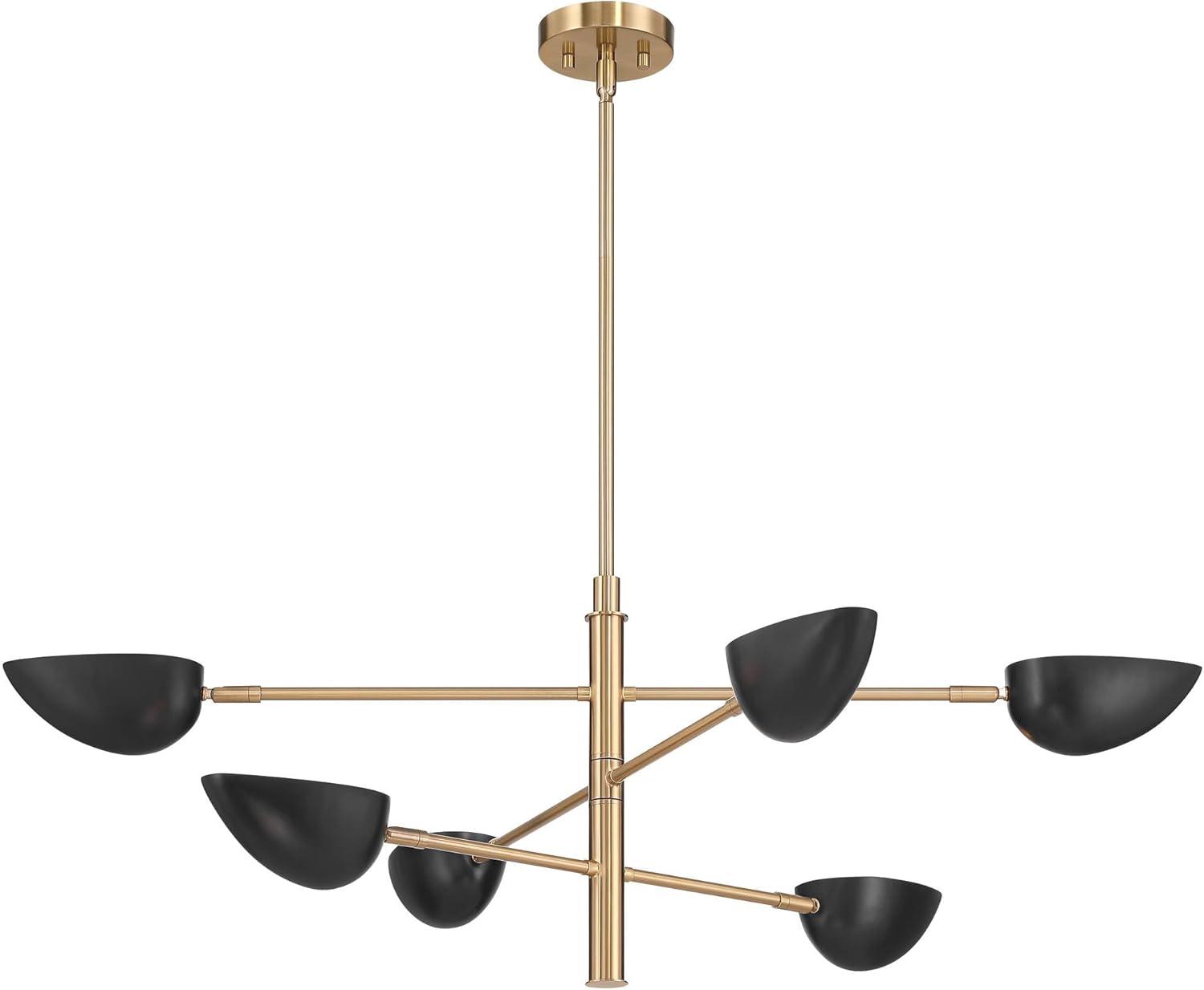 Possini Euro Design Atherton 42 1/2" Mid Century Modern Pendant Chandelier Ceiling Light Fixture Dining Room Sputnik 6-Light Black Warm Gold