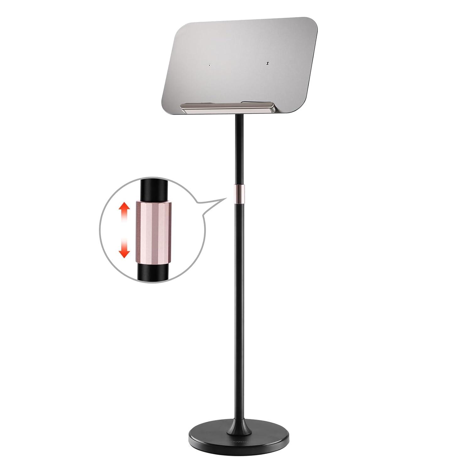 Portable Floor Lectern Podium Stand for Speech, Presentation, with Black Stand, Gray Board and Adjustable Height for Laptop, Book or Sheet Music