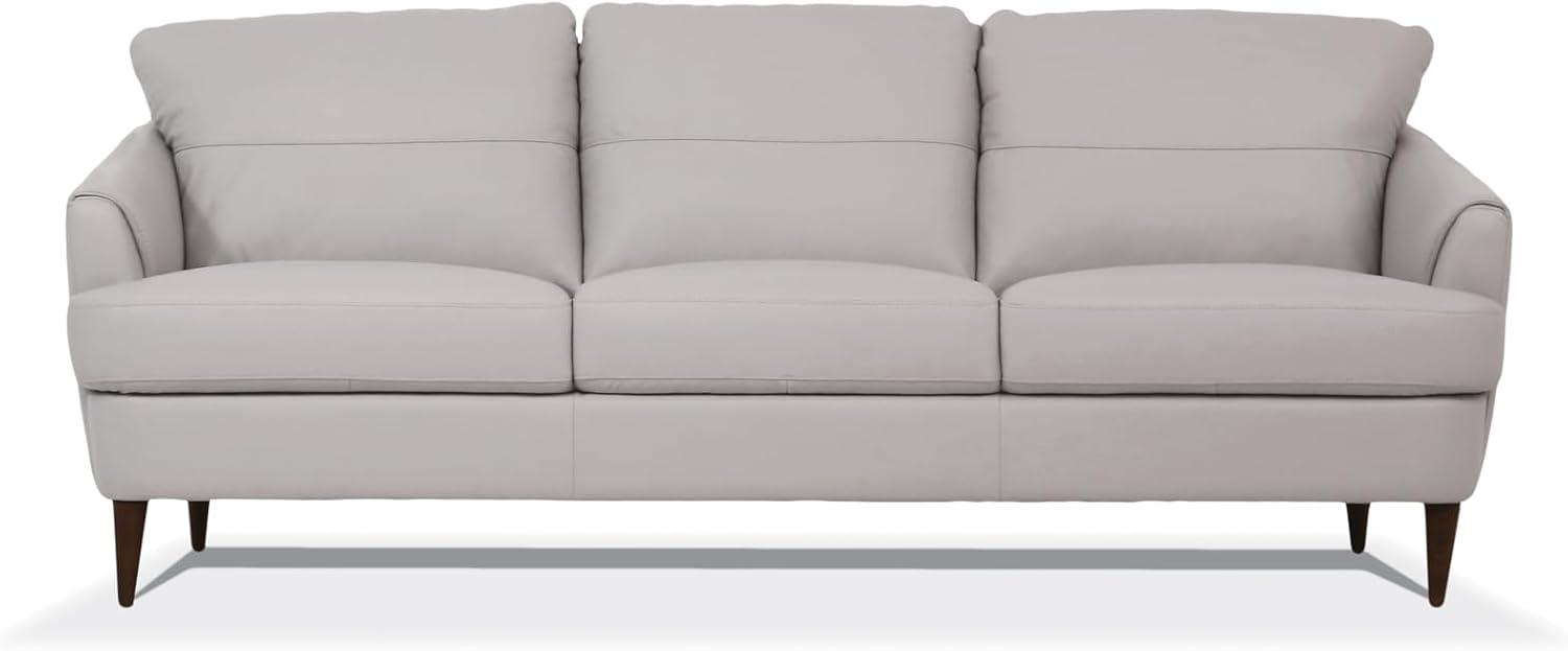 Pearl Gray Leather Chesterfield Sofa with Pillow-top Arms