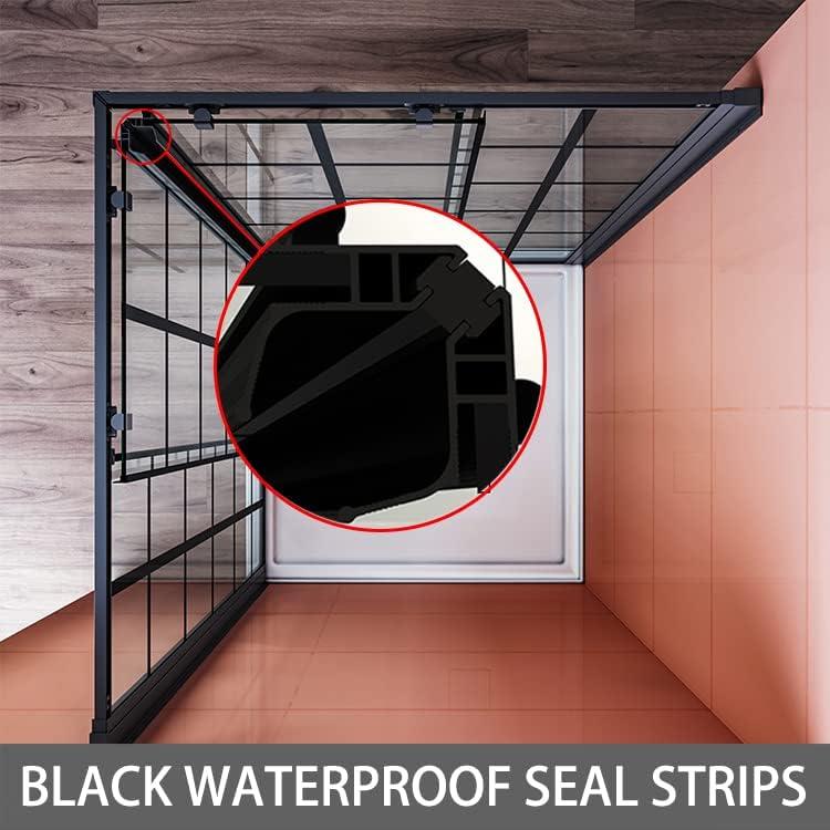 Elegant  Double Opening Sliding Shower Enclosurewith Shower Base Black Matte
