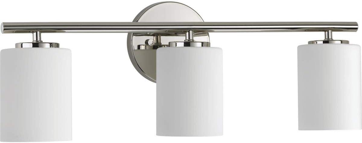 Progress Lighting Replay Collection 3-Light Bath Vanity, Polished Nickel, Shade Included