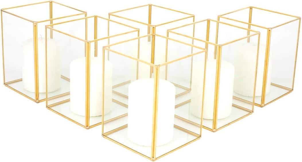 Koyal Wholesale Gold Geometric Hurricane Candle Holder Set of 6 for Wedding Centerpiece, Home Decor, Patio Decor
