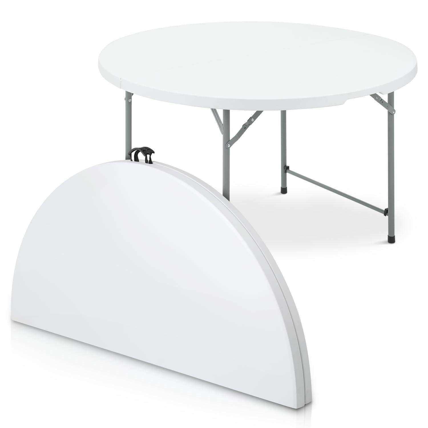 MoNiBloom Plastic Round Folding Table, Portable Foldable Party Banquet Table for Camping Dining Outdoor Picnic