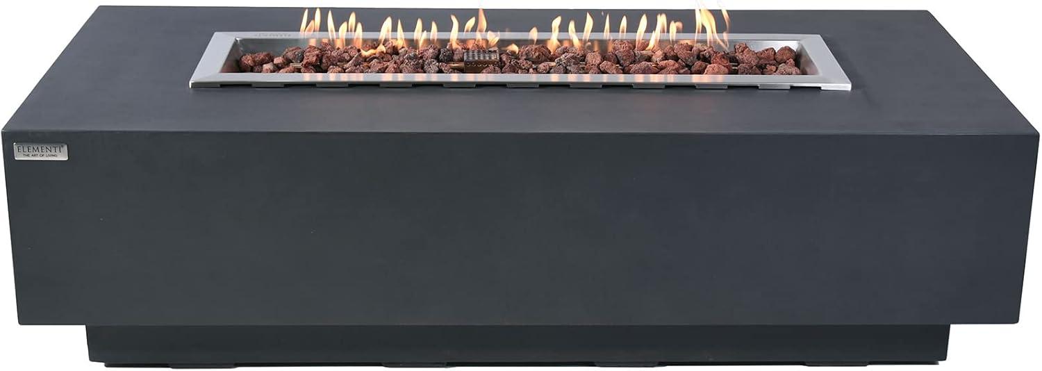 Granville Elementi 60" Rectangular Outdoor Concrete Fire Pit Table with Lava Rocks and Cover