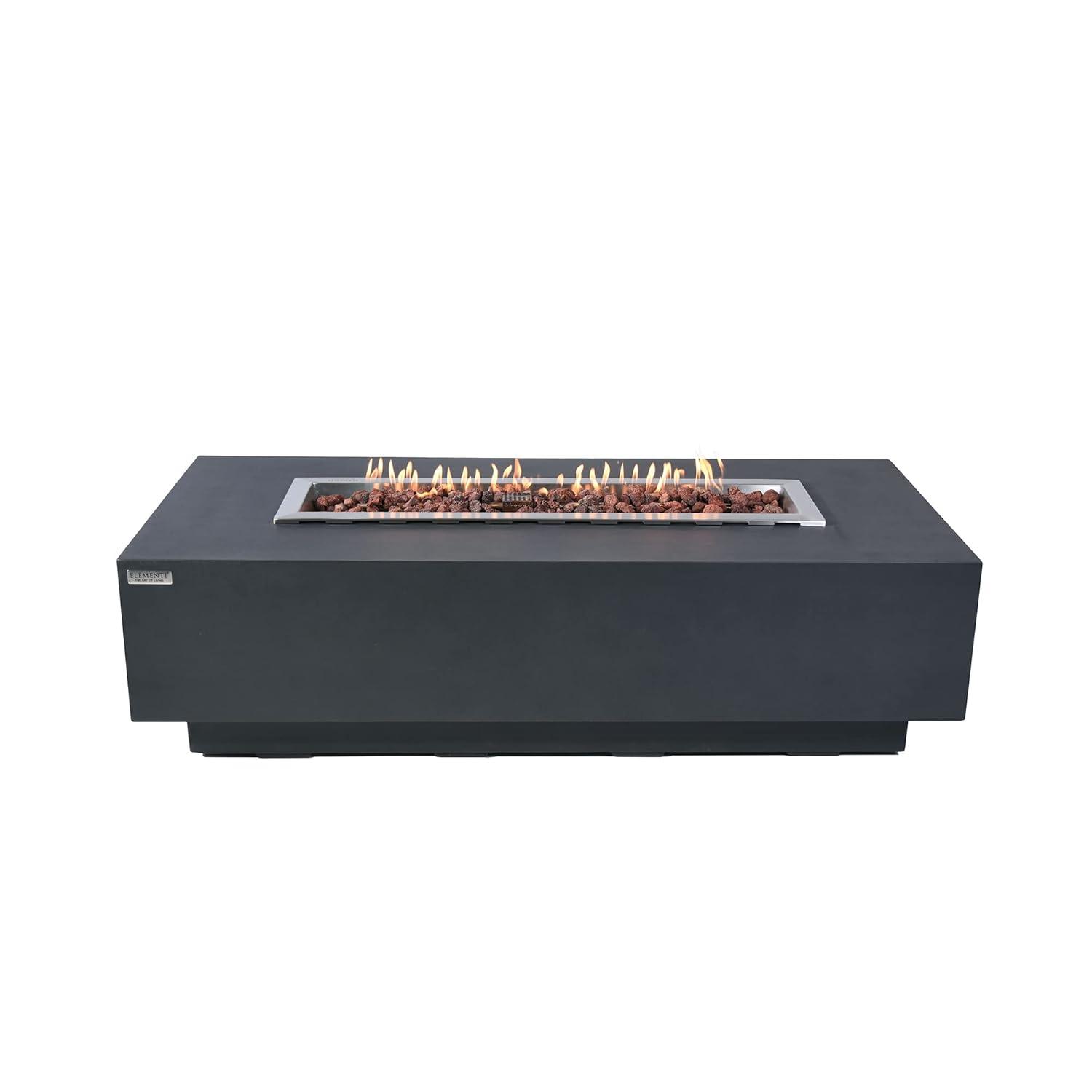 Granville Elementi 60" Rectangular Outdoor Concrete Fire Pit Table with Lava Rocks and Cover