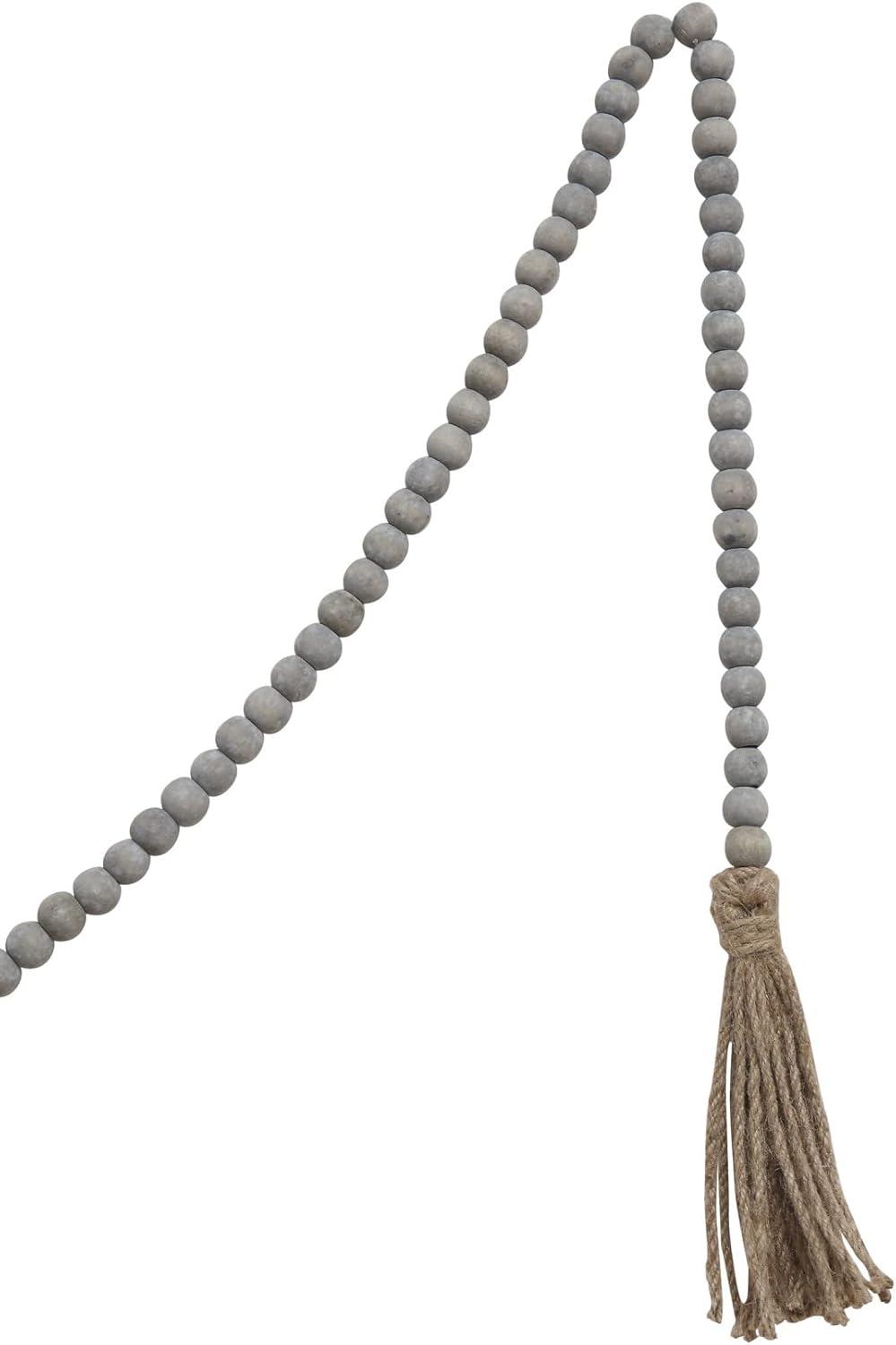 Creative Co-Op Grey Jute & Wood Bead Garland with Tassels