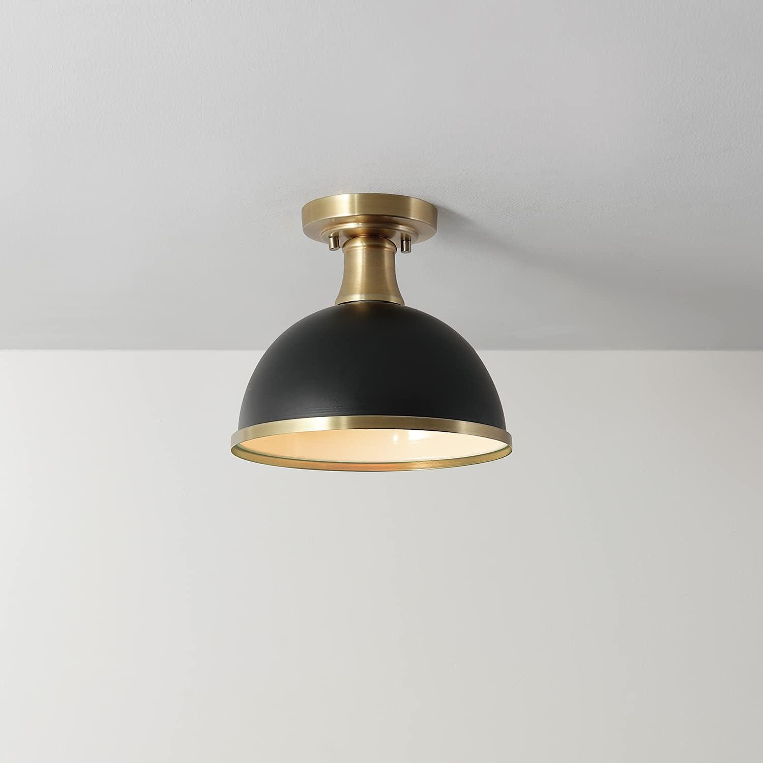 Beckett 10.35" Matte Black and Brass Farmhouse Bowl Ceiling Light