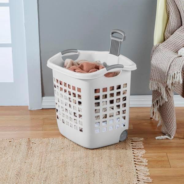 White Plastic 1.75 Bushel Ultra Wheeled Laundry Basket