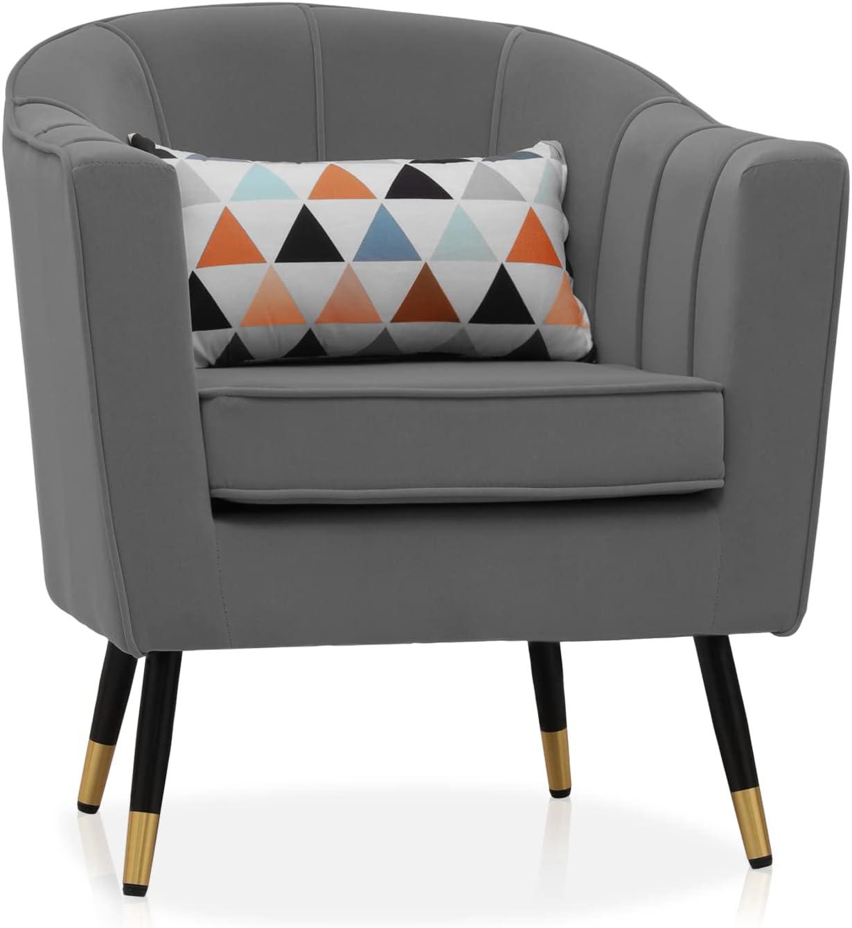 MoNiBloom Modern Armchair Chair Reading Chair Barrel Arm Chair with Cushion and Upholstered Seat Comfy Single Sofa Accent Chair for Living Room Bedroom, Grey