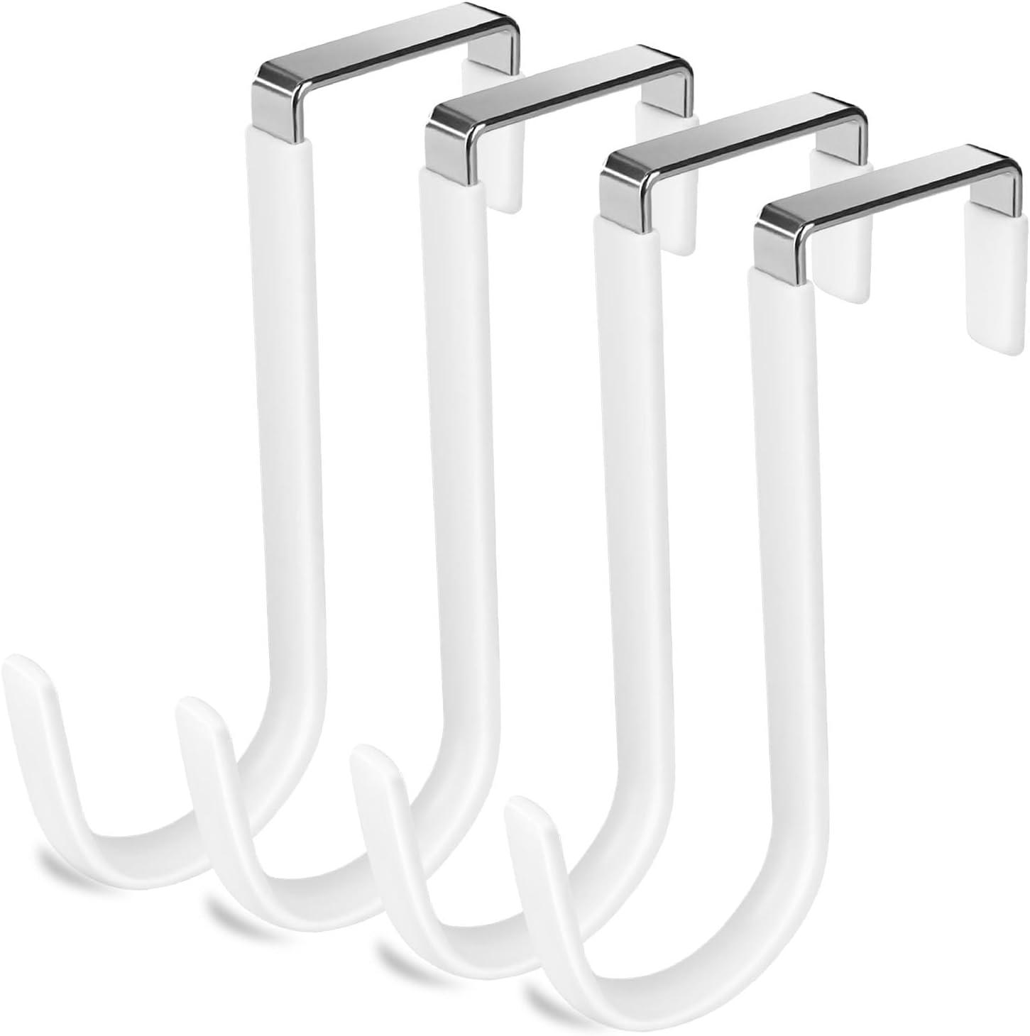 White Metal Over Door Hooks with Rubber Coating, 4 Pack