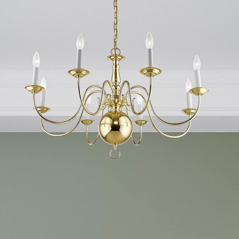 Elegant Williamsburgh Polished Brass 8-Light Colonial Chandelier