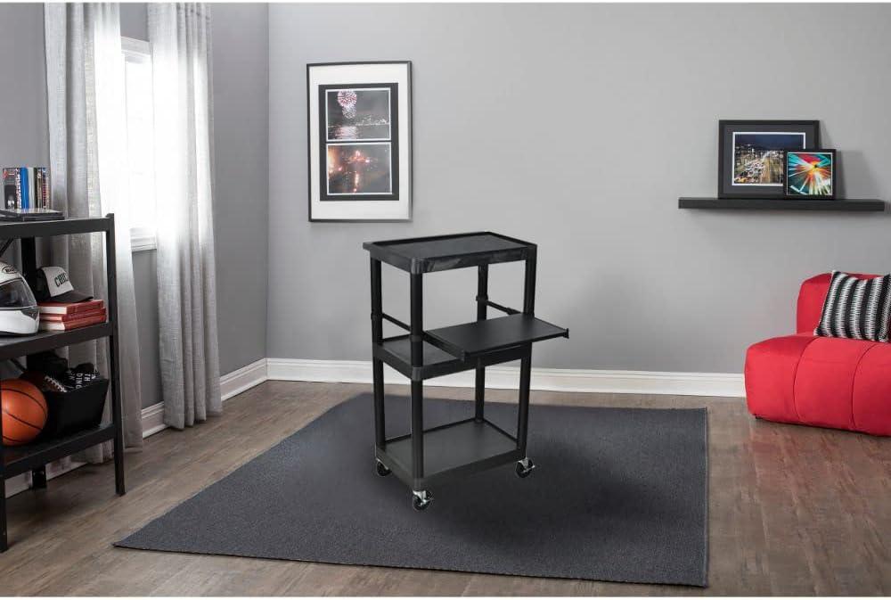 Luxor Black Three-Shelf AV Cart with Pullout Shelf