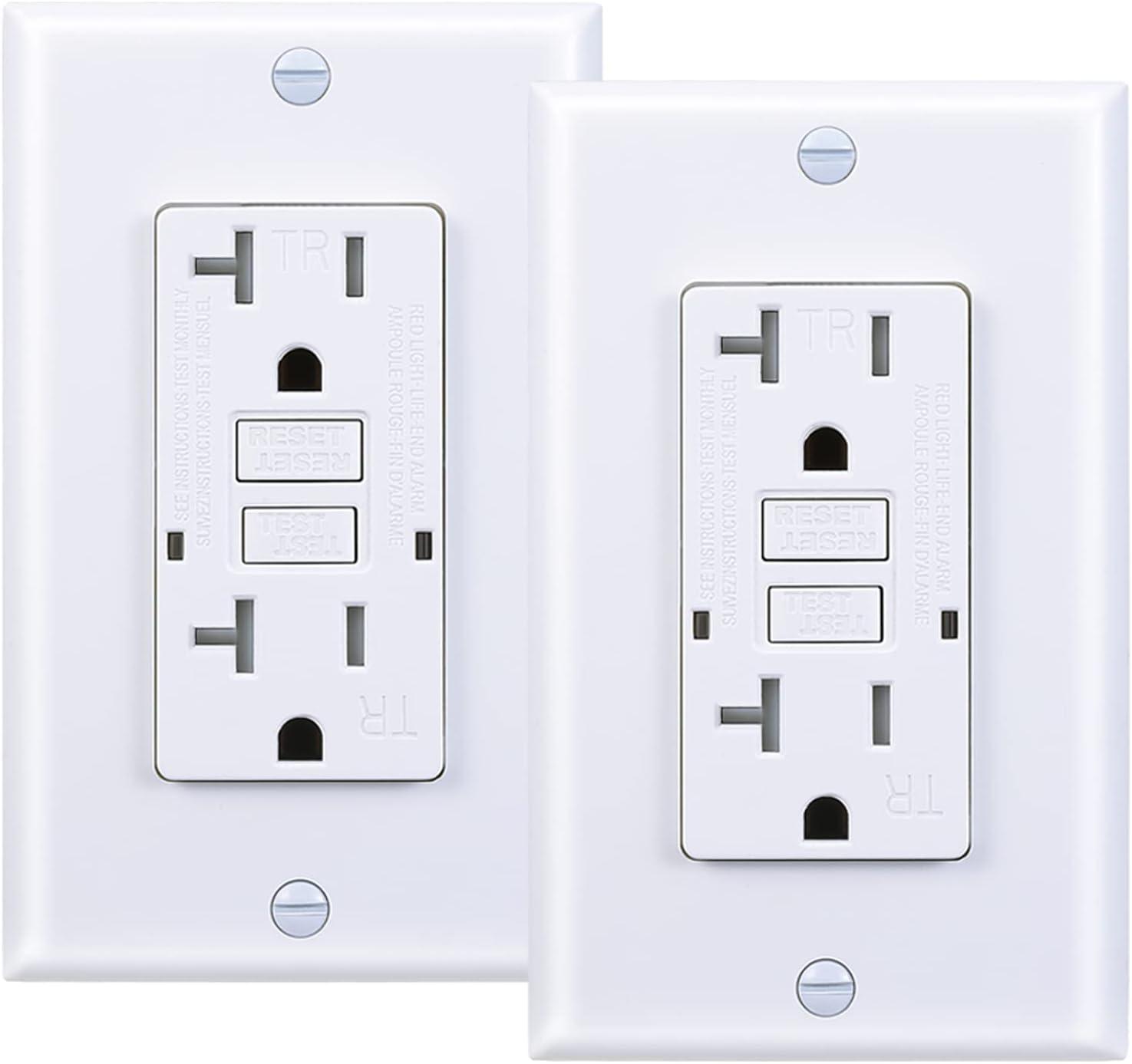 20 Amp GFCI Outlet, Tamper-Resistant GFI Receptacle with LED Indicator, Self-Test Ground Fault Circuit Interrupter, Decorator Wall Plates and Screws Included, UL Listed, White（1 Pack）