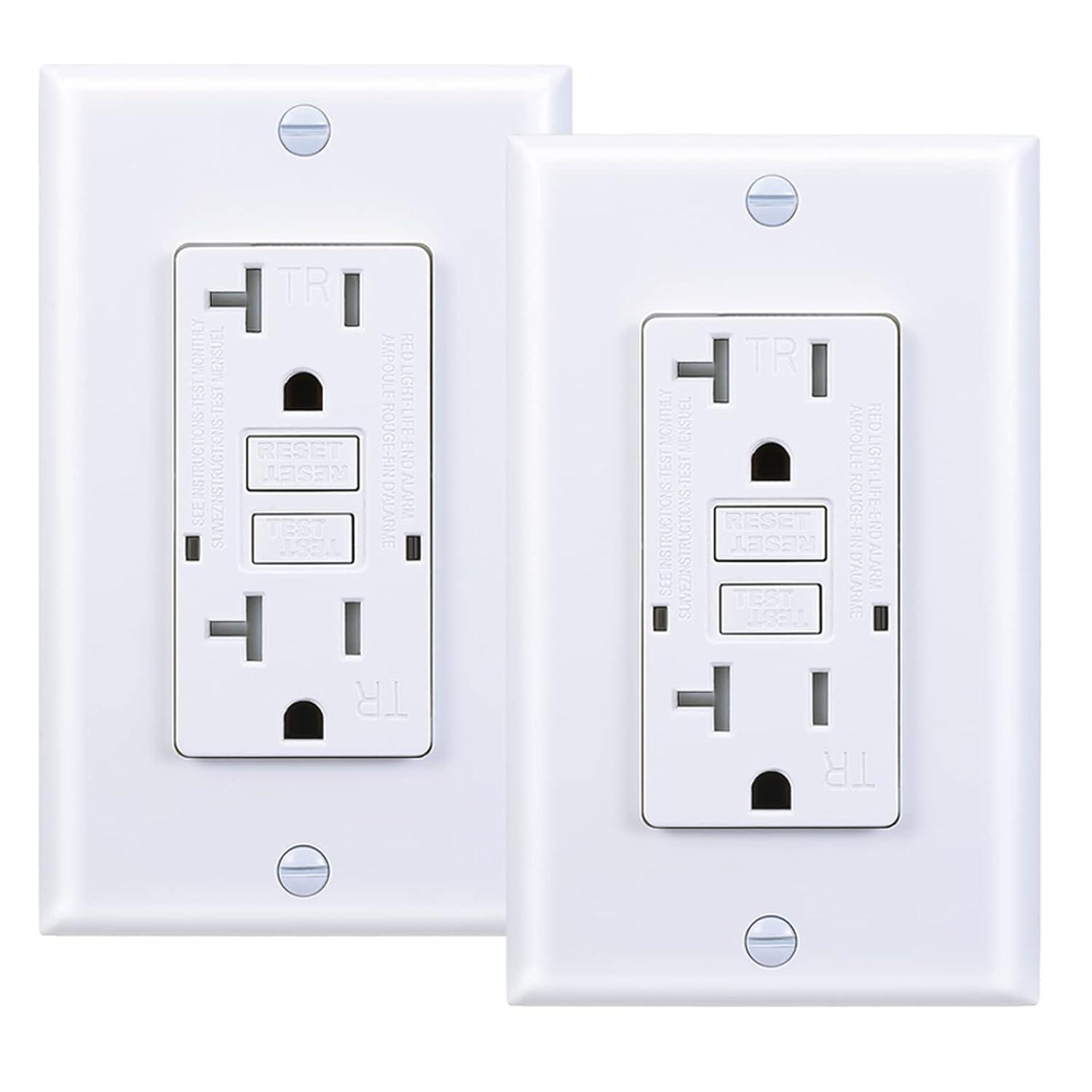 20 Amp GFCI Outlet, Tamper-Resistant GFI Receptacle with LED Indicator, Self-Test Ground Fault Circuit Interrupter, Decorator Wall Plates and Screws Included, UL Listed, White（1 Pack）