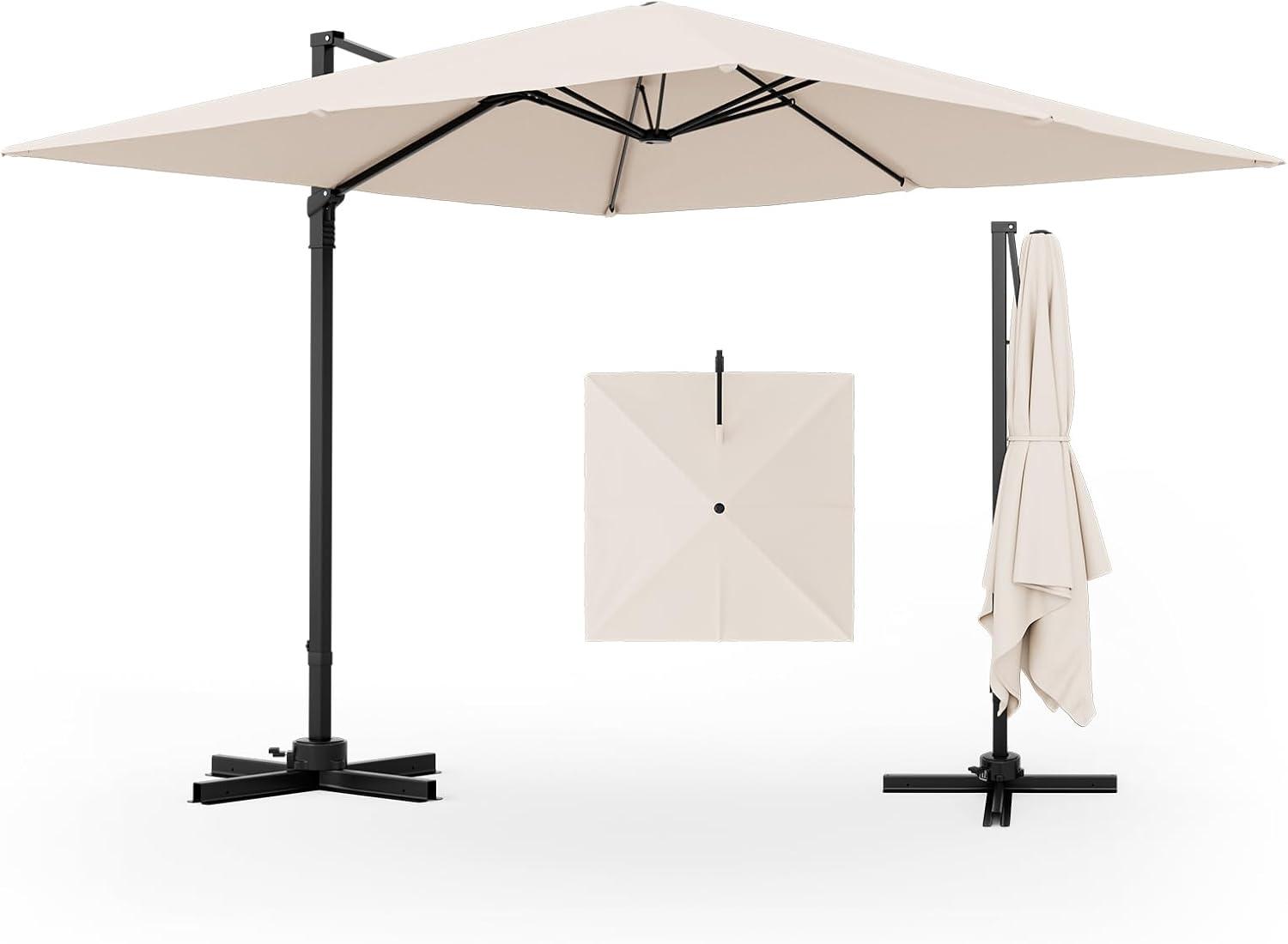 Spaco 9.5 Feet Square Patio Cantilever Umbrella with 360° Rotation-Beige, Patio Offset Umbrella with Easy Tilt Adjustment, Outdoor Cantilever Hanging Umbrella