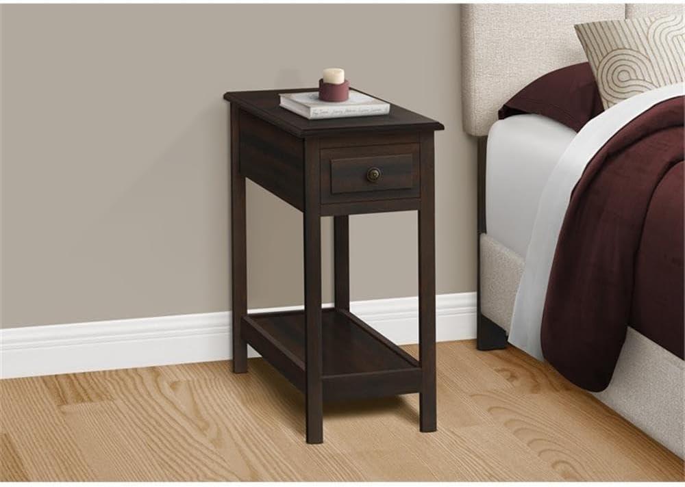 Monarch Specialties Accent Table 2 Tier End Side Table Narrow Nightstand Bedroom Storage Drawer Lamp Brown Veneer Transitional