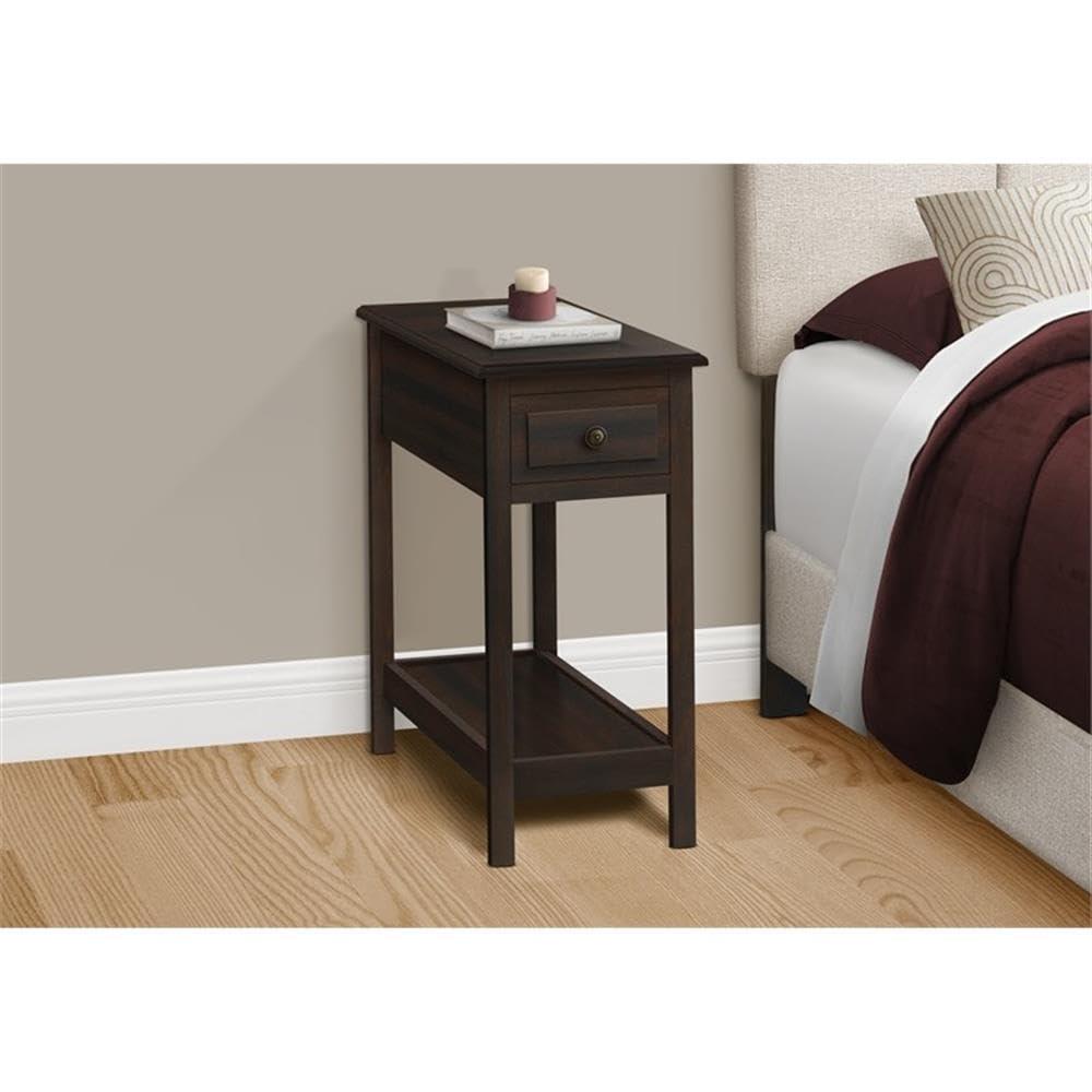Monarch Specialties Accent Table 2 Tier End Side Table Narrow Nightstand Bedroom Storage Drawer Lamp Brown Veneer Transitional