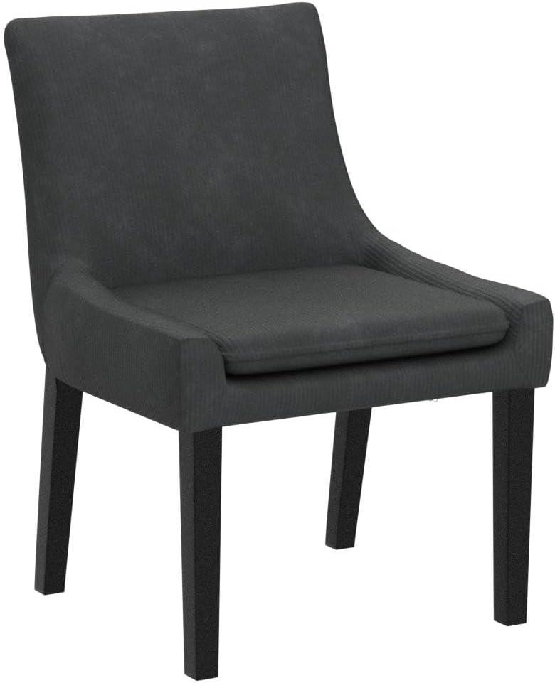 Dark Grey Corduroy Upholstered Side Chairs with Wood Legs, Set of 2