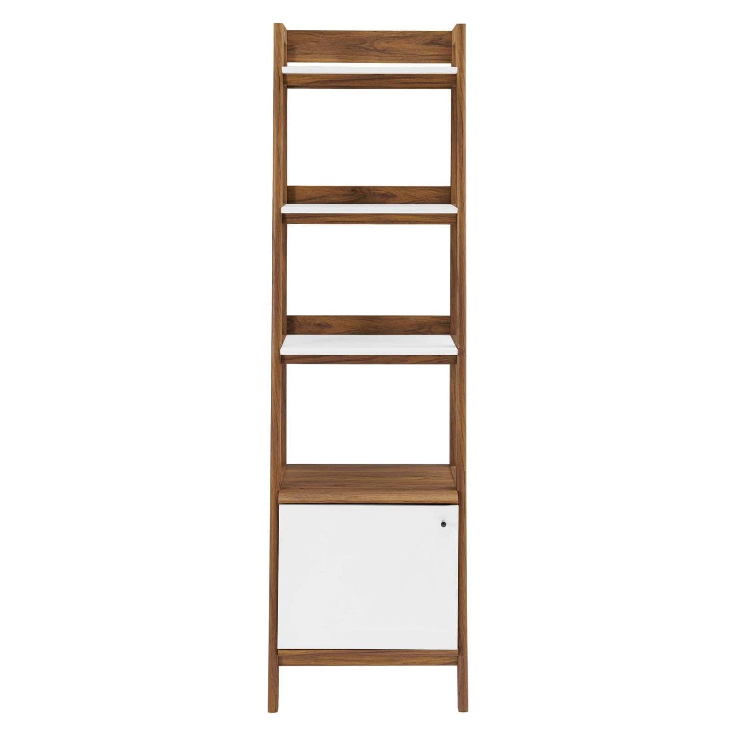 71" Bixby Bookshelf Display Walnut/White - Modway: Modern Vertical Storage, 4 Shelves, Metal Hardware