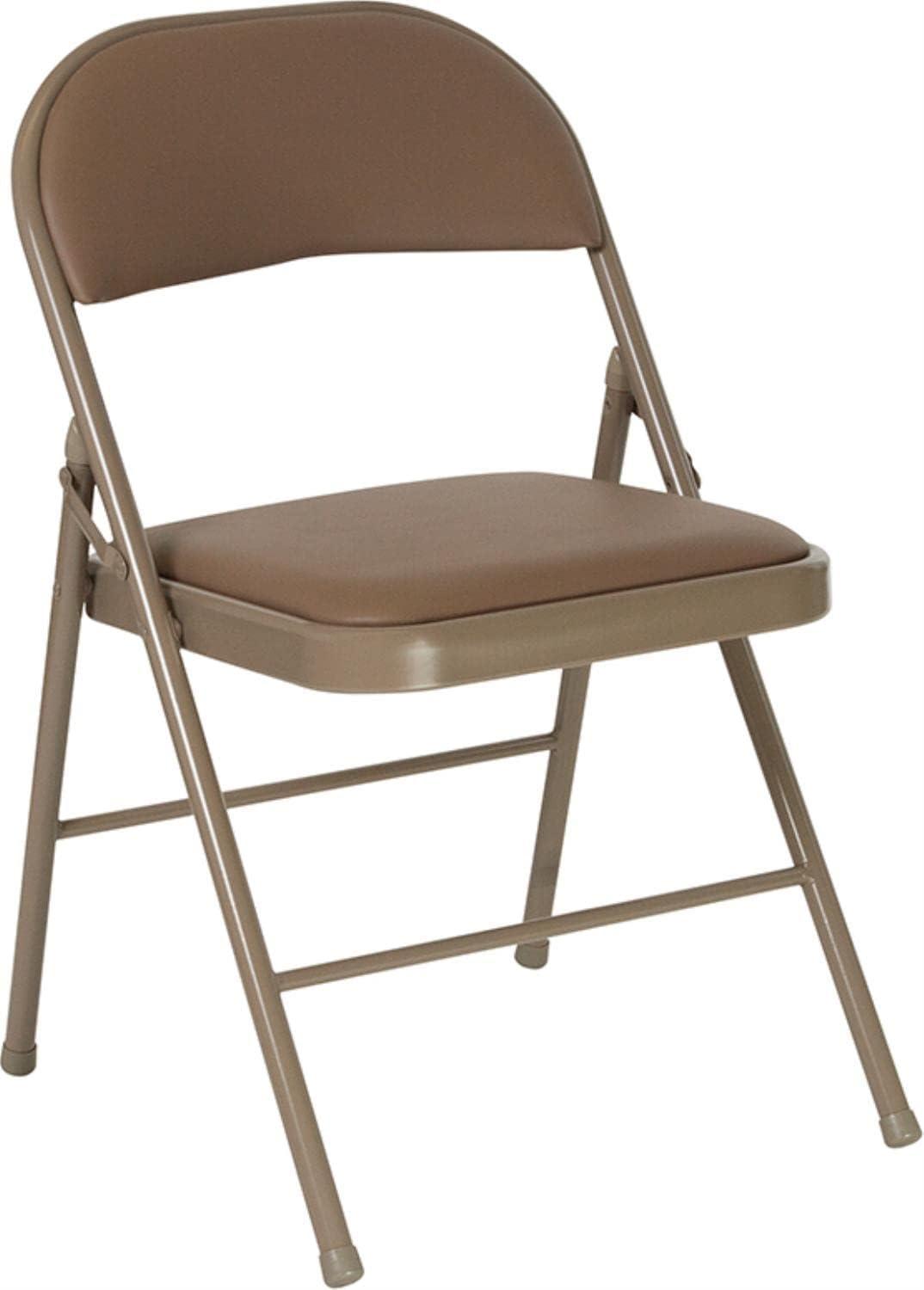 Flash Furniture 2 Pack HERCULES Series Double Braced Beige Vinyl Folding Chair