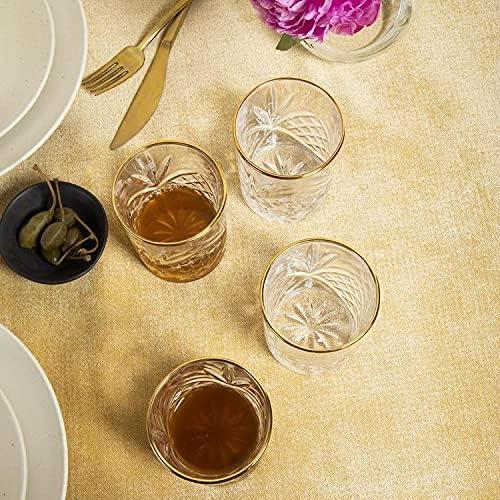 Posh Crystal Whiskey Glasses with Gold Rim, Set of 4