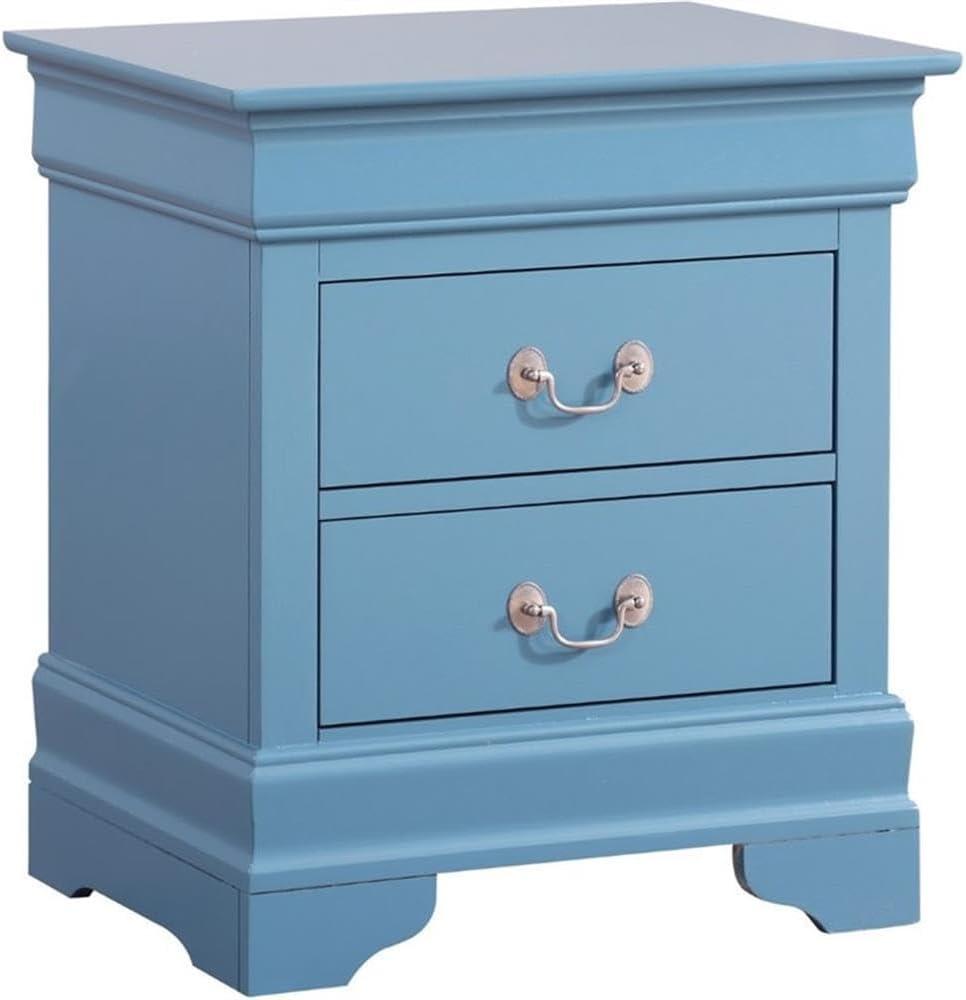 Glory Furniture Louis Phillipe 2 Drawer Nightstand in Teal