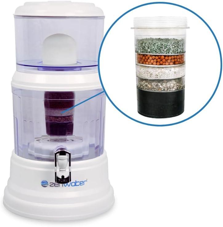 ZENWATER 8 Stage Gravity Water Filteration System - Portable Countertop Water Filter System - Alkaline Water Filter System - 6 Gallon