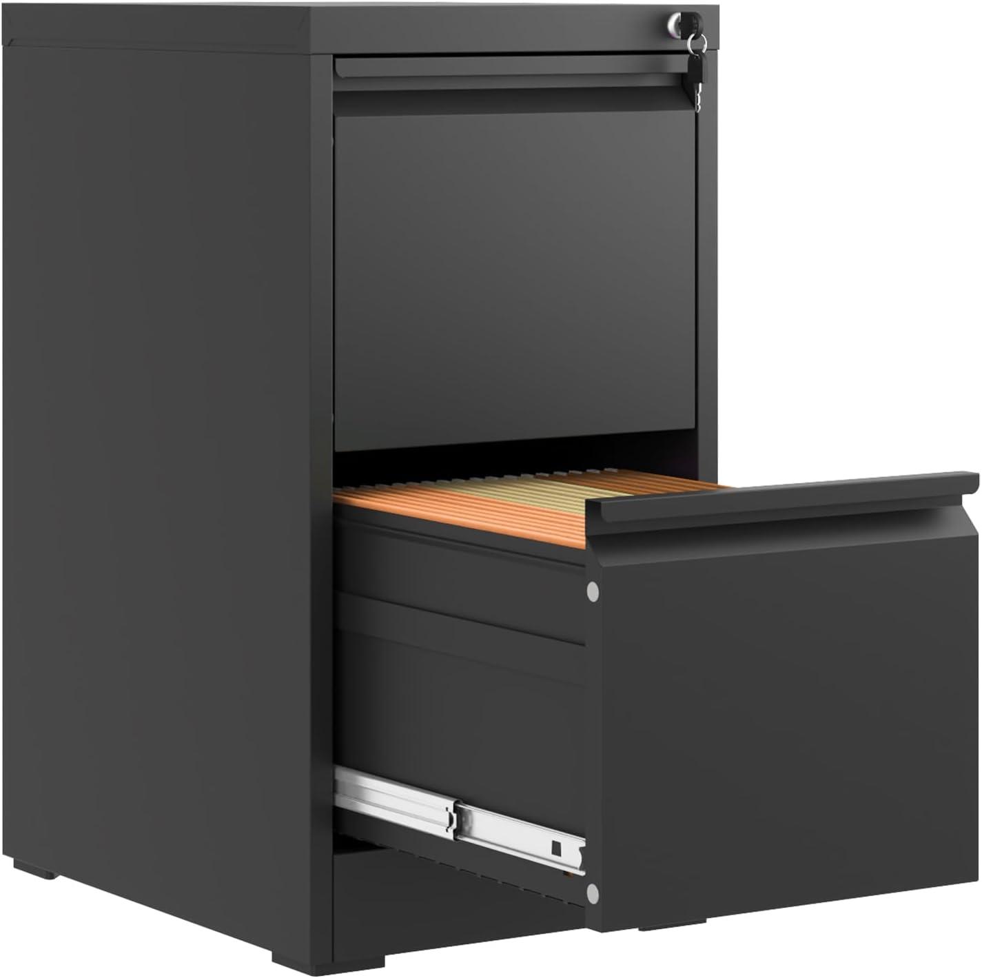 3 Drawer File Cabinet with Lock Metal Vertical File Cabinet Office Home Narrow File Cabinet for A4 Legal/Letter Size,Assembly Required (Black, 3 Drawers-Vertical)