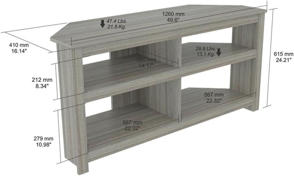 Inval 4-Shelf Corner TV Stand for TVs up to 60”, Washed Oak