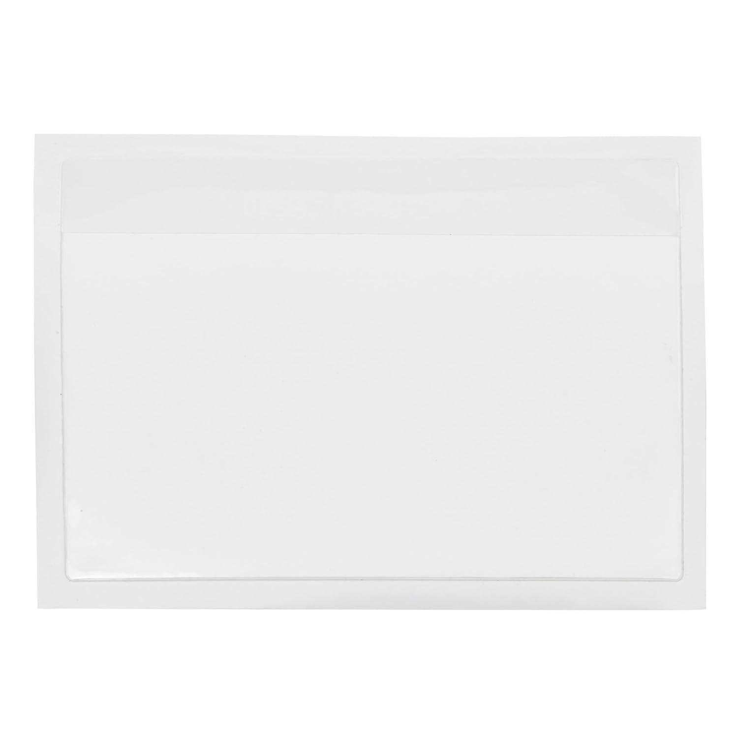 Juvale 100 Pack Clear Pockets Sleeves for Index Cards 3x5, Bulk Self-Adhesive Top Load Label, Plastic Holder Protectors for Office Storage Supplies