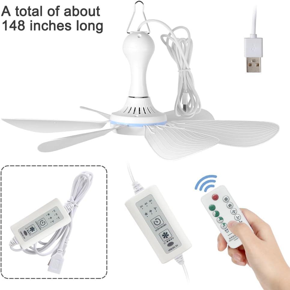 USB Mini Small Ceiling Fan quiet Camping RV Fans Emergency Portable Outdoor Hanging Gazebo Canopy Dorm Fans Silent For Tent,Hiking,Outages Home Room with Remote Battery operated,Power Bank powered