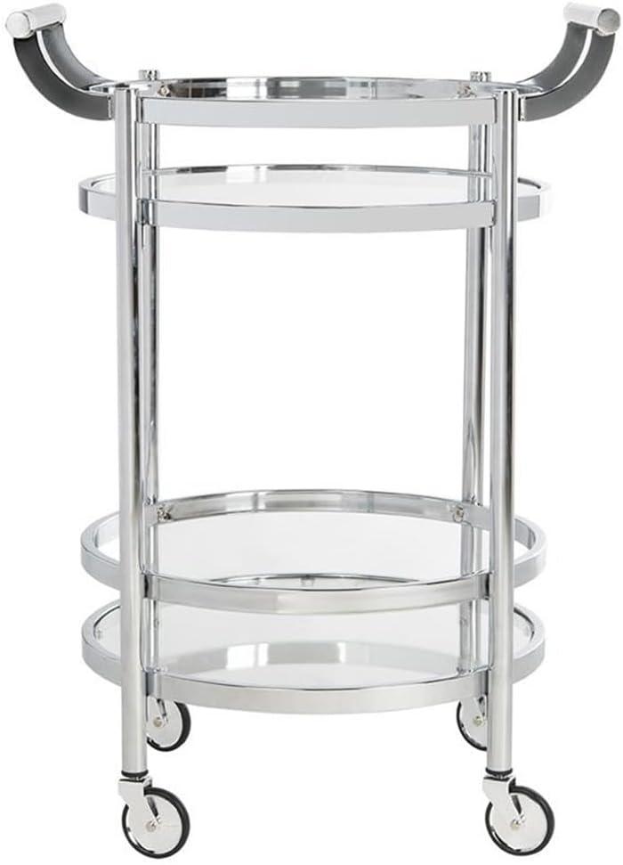 Sienna 2 Tier Round Bar Cart - BCT8001C - Chrome/Glass - Safavieh
