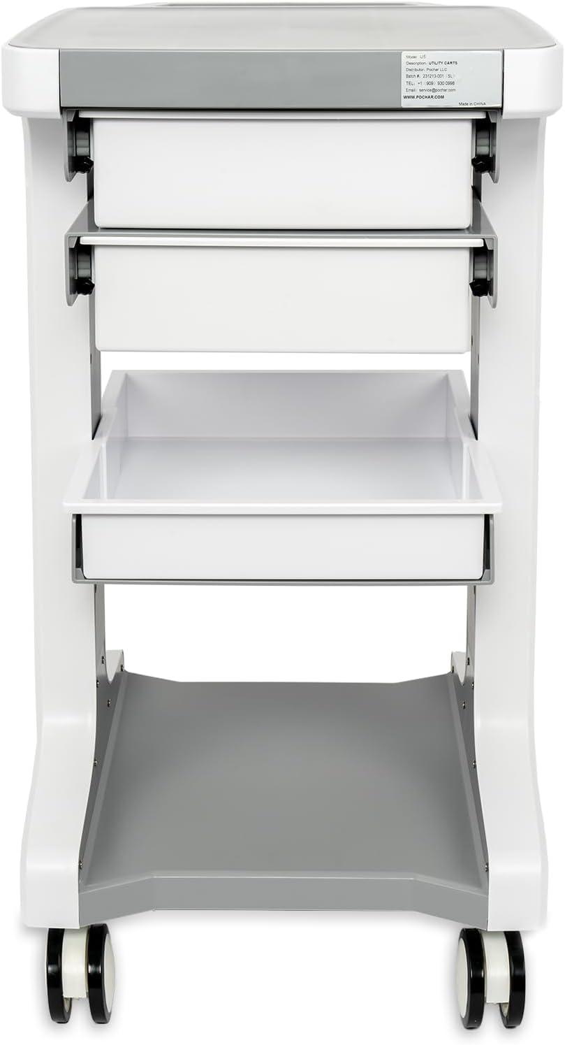 Professional-Grade 3-Tier 2-Drawer Utility Cart on Wheels - Trolley Cart 3-Tier 2 Drawers & Utility Desk - Mobile Storage Cart, Cavitation Machine, Salon Supplies - Max 50kg/110lb Load