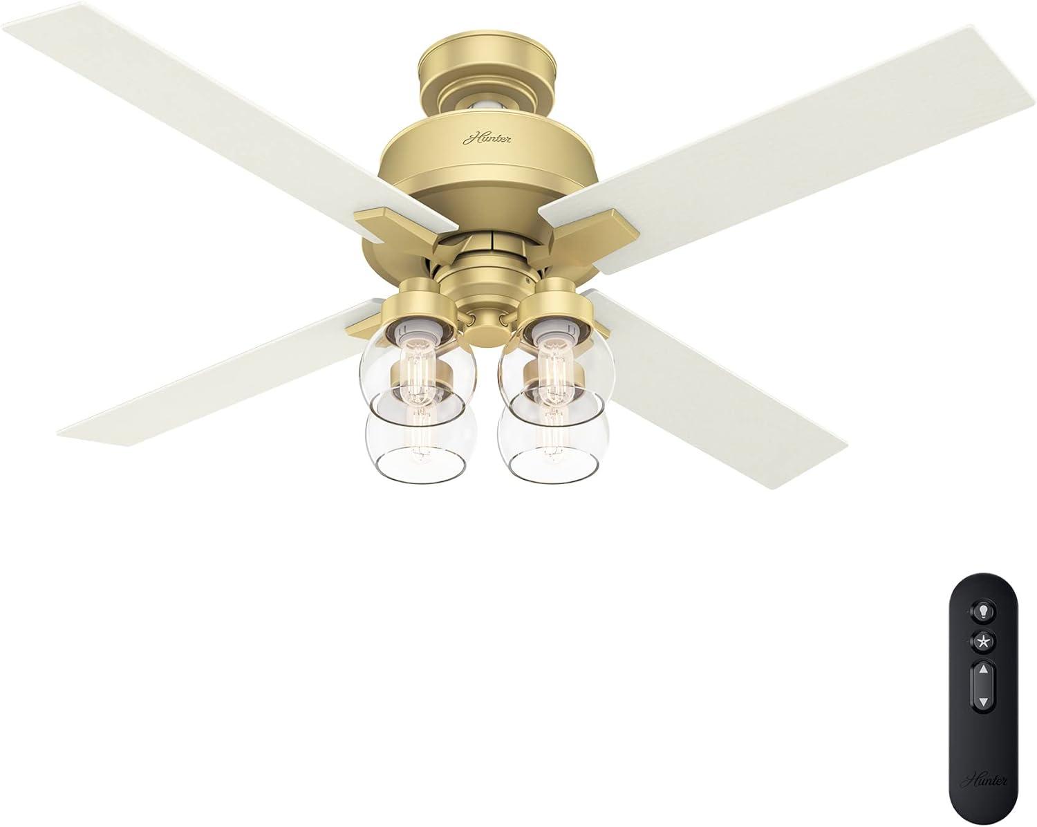 52" Modern Brass 4-Blade Ceiling Fan with Remote and Light