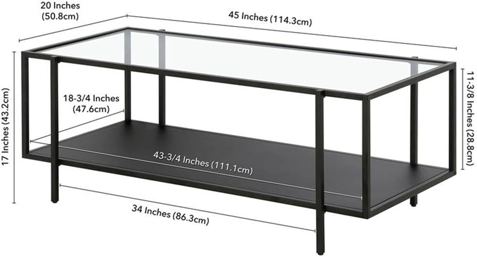 Evelyn&Zoe Vireo 45" Wide Rectangular Coffee Table with Metal Shelf in Blackened Bronze