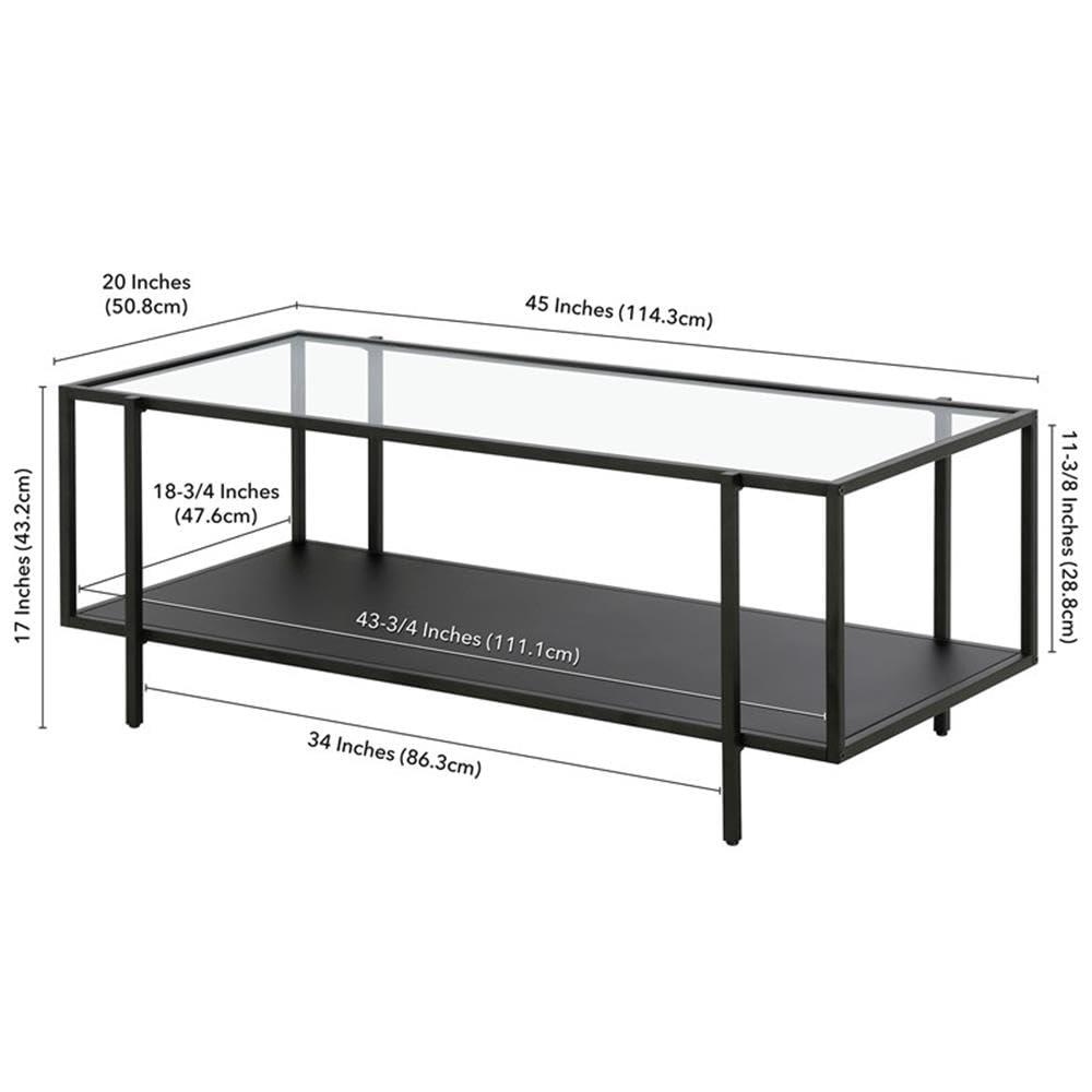 Evelyn&Zoe Vireo 45" Wide Rectangular Coffee Table with Metal Shelf in Blackened Bronze