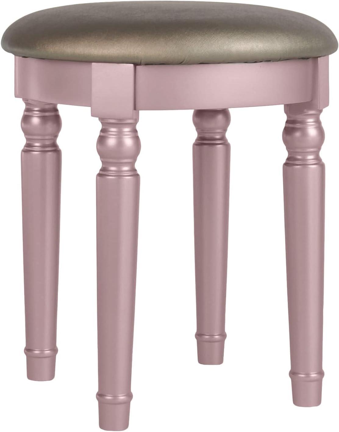 Elegant Rose Gold Vanity Set with Plush Stool and Foldable Mirror