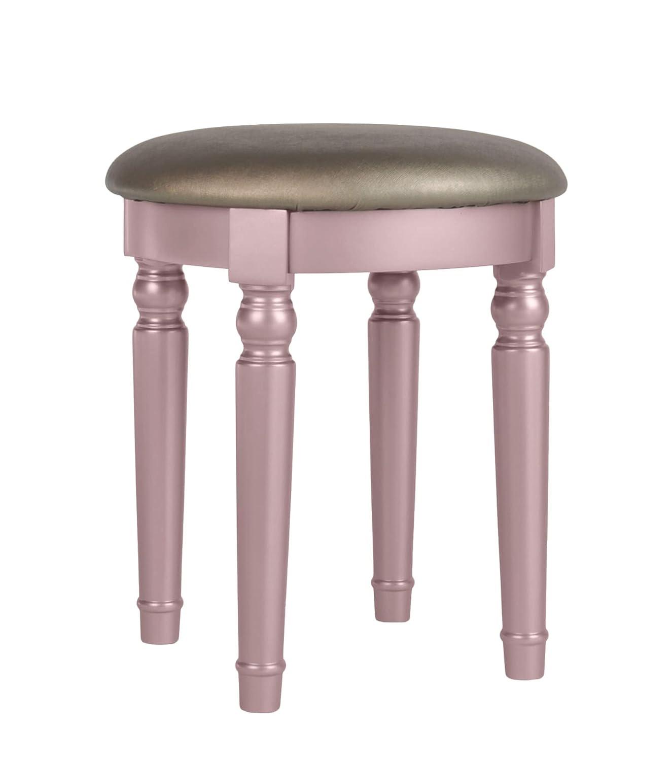 Poundex Furniture Wood Vanity Set with Mirror and Stool in Pink Rose Gold Color