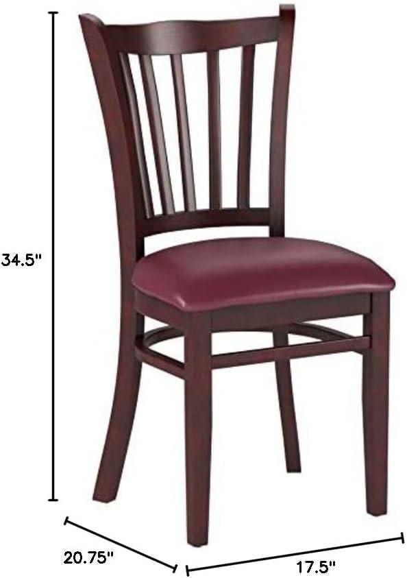 BizChair Vertical Slat Back Mahogany Wood Restaurant Chair - Burgundy Vinyl Seat