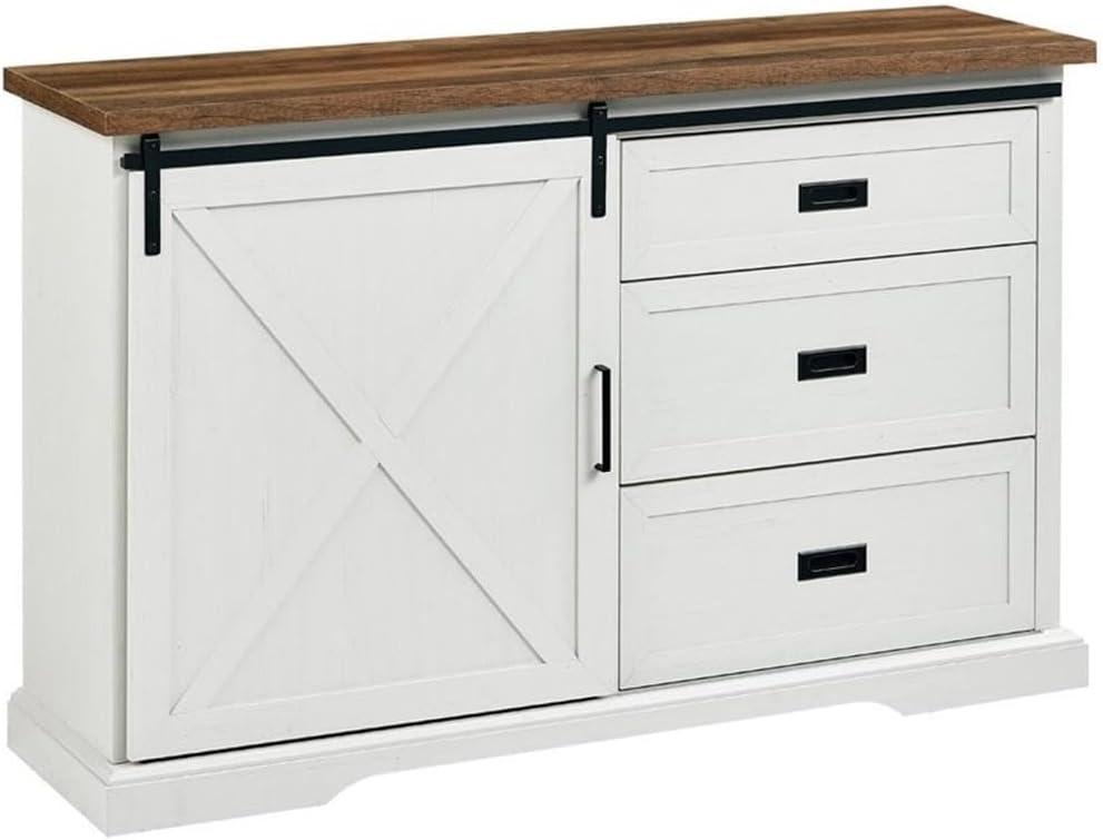 Walker Edison Modern Farmhouse Wood Sliding X Barn Door Buffet Sideboard Living Room Entryway Serving Storage Cabinet Doors-Dining Room Console, 56 Inch, White and Rustic Oak
