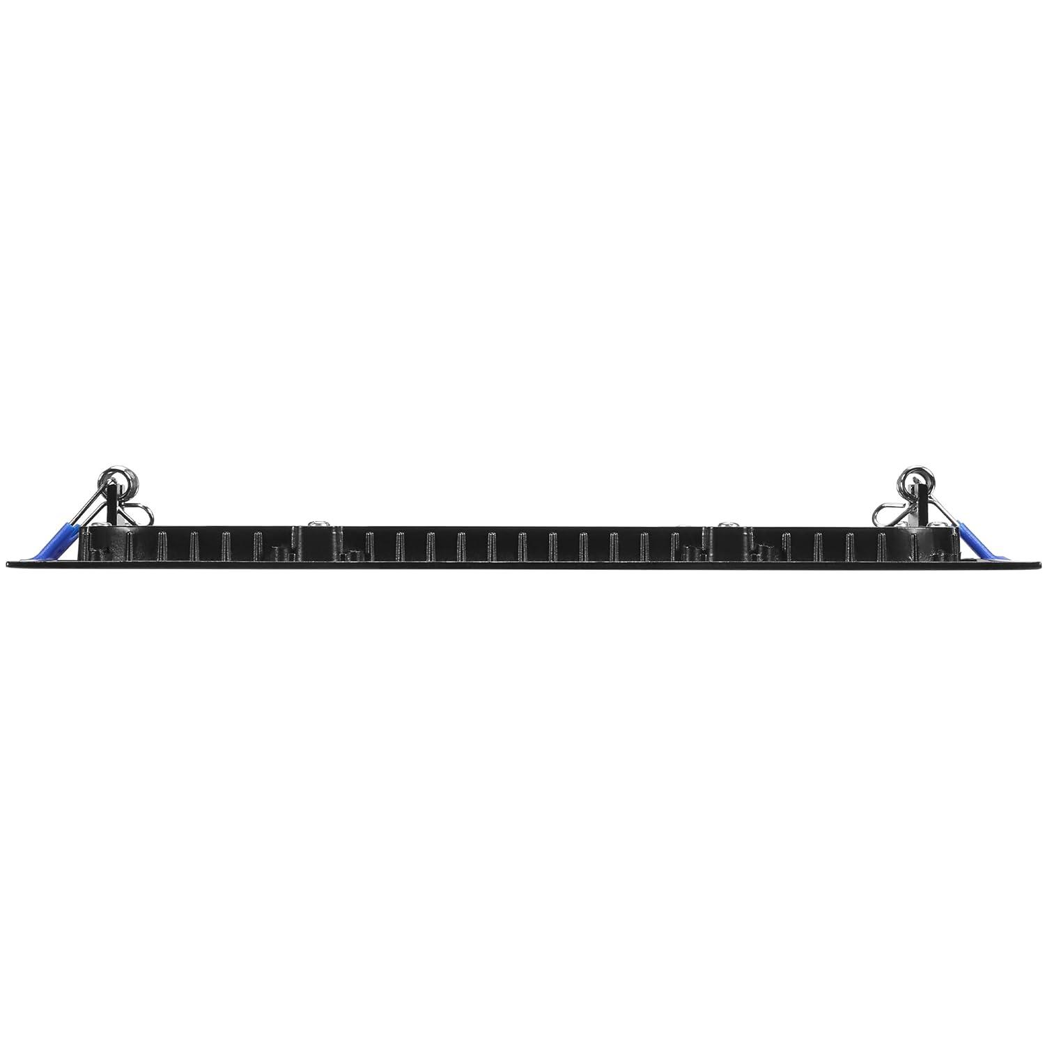 Maxxima 8 in. 5CCT Square Recessed LED Downlight, 1400 Lumens Slim Flat Panel Color Selectable 2700K/3000K/3500K/4000K/5000K, Dimmable, Canless IC Rated, Black Trim, J-Box Included