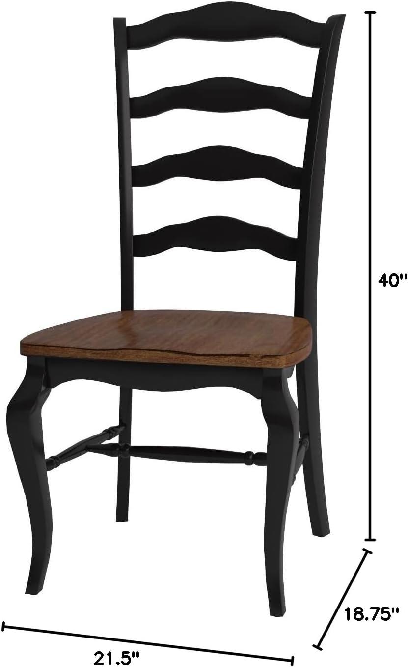 High Ladderback Oak and Black Wood Side Chair Pair