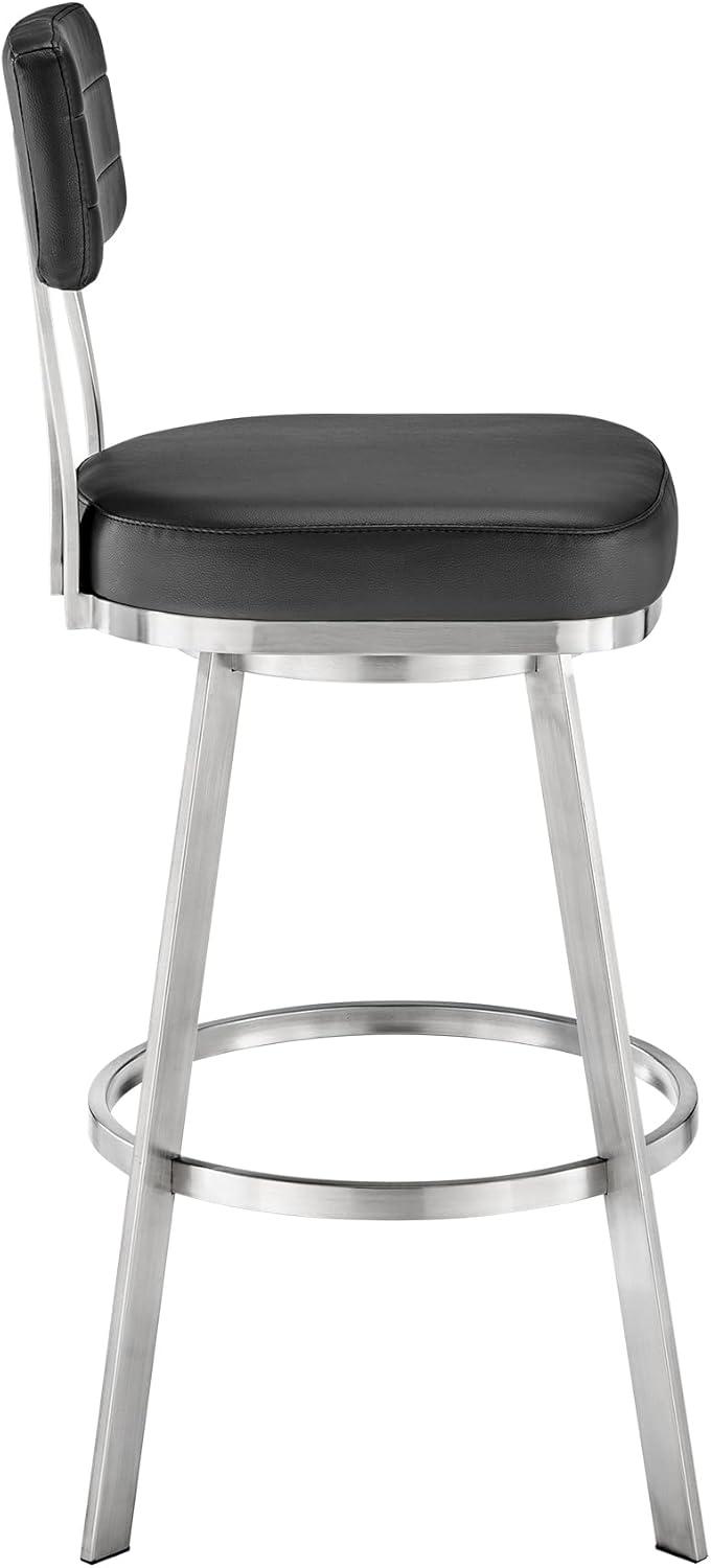 Armen Living Indoor Jinab Swivel Bar Stool in Brushed Stainless Steel with White Faux Leather