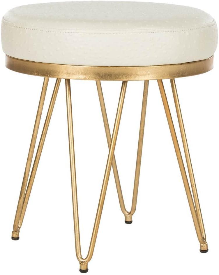 Jenine Faux Ostrich Round Bench - Cream/Gold - Safavieh