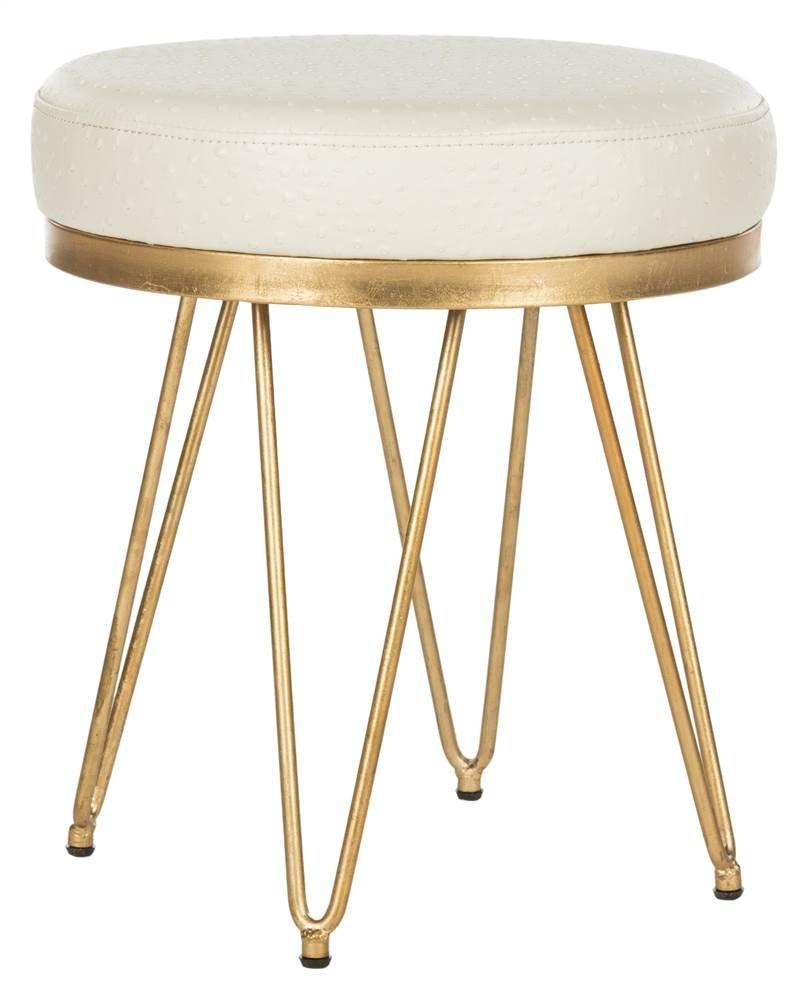 Jenine Faux Ostrich Round Bench - Cream/Gold - Safavieh