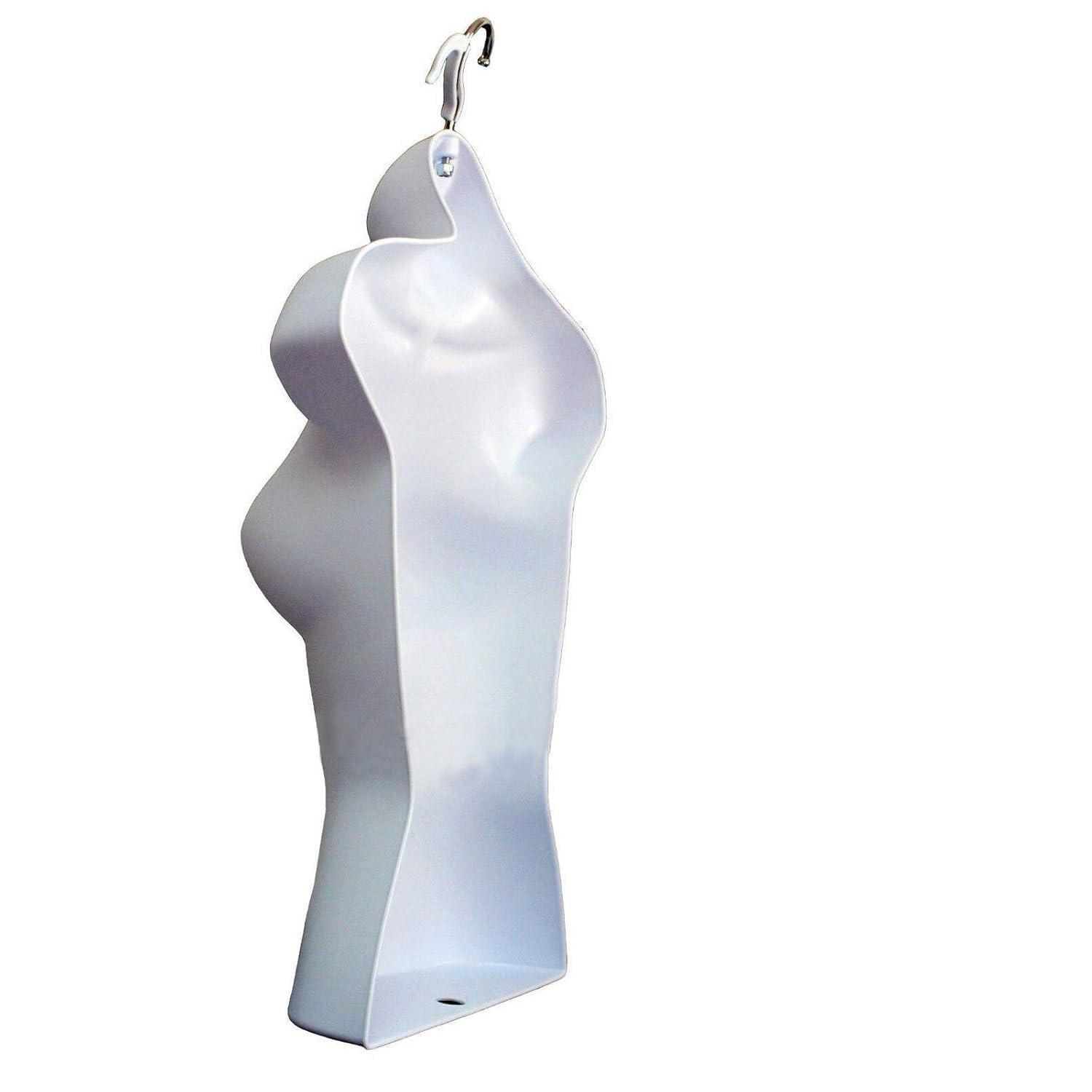 DisplayTown White Male + Female Mannequin Hollow Back Body Torso Set w/ Metal Stand and Metal Pole & Hanging Hook, S-M Sizes