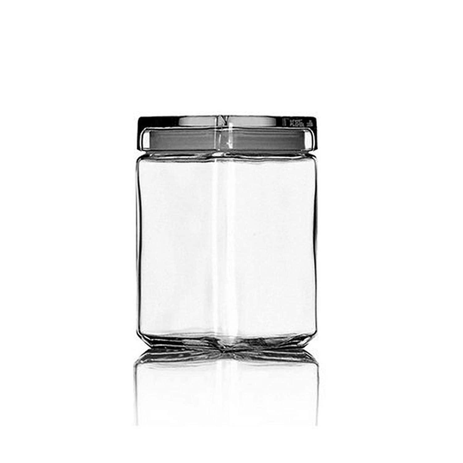 Stackable Square Glass 48 fl oz/1.5 Q Tobacco Jar Canister with Glass Lid - 7555